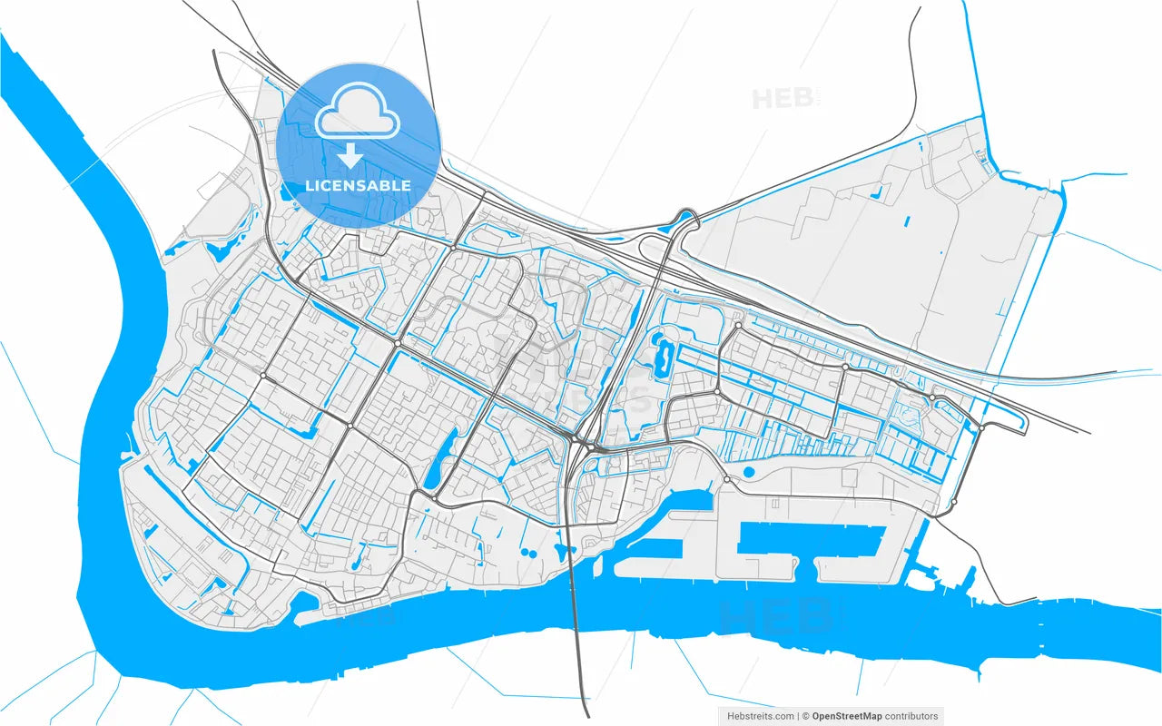 Papendrecht, South Holland, Netherlands, high resolution vector map - Instant download PDF and JPG