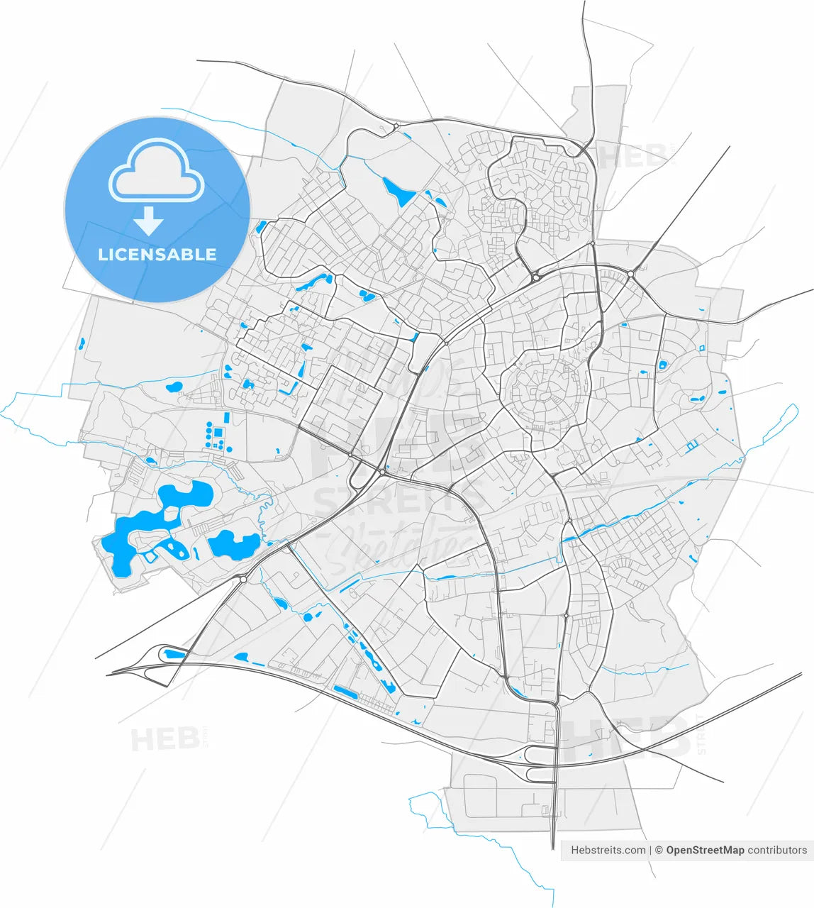 Oldenzaal, Overijssel, Netherlands, high resolution vector map - Instant download PDF and JPG