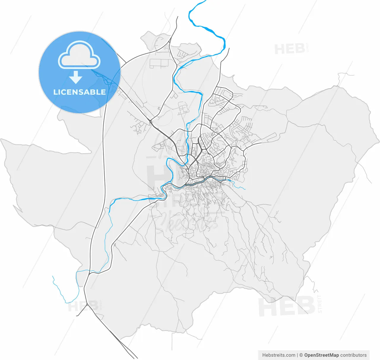 Štip, North Macedonia, high resolution vector map - Instant download PDF and JPG