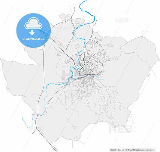 Štip, North Macedonia, high resolution vector map - Instant download PDF and JPG