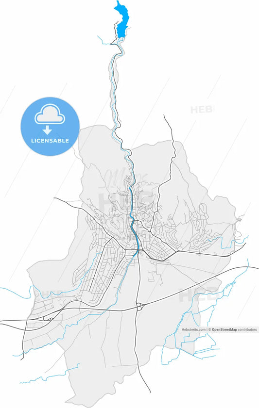 Kočani, North Macedonia, high resolution vector map - Instant download PDF and JPG