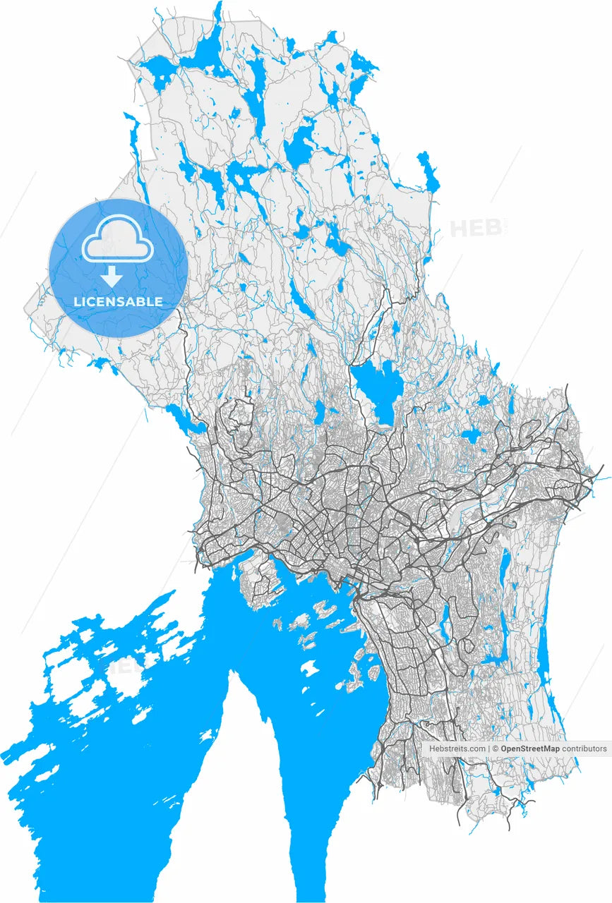 Oslo, Oslo, Norway, high resolution vector map - Instant download PDF and JPG