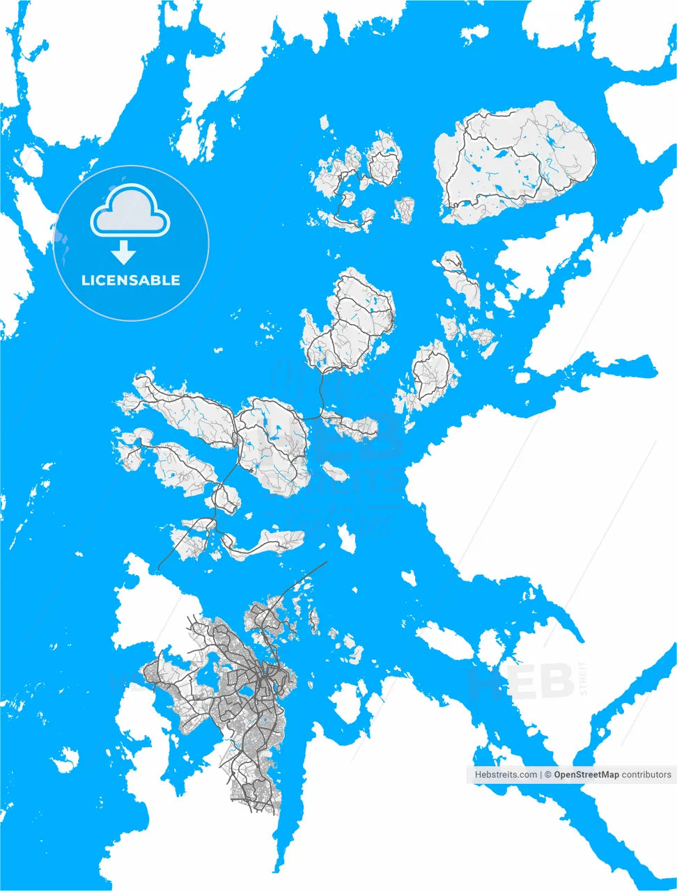 Stavanger, Rogaland, Norway, high resolution vector map - Instant download PDF and JPG