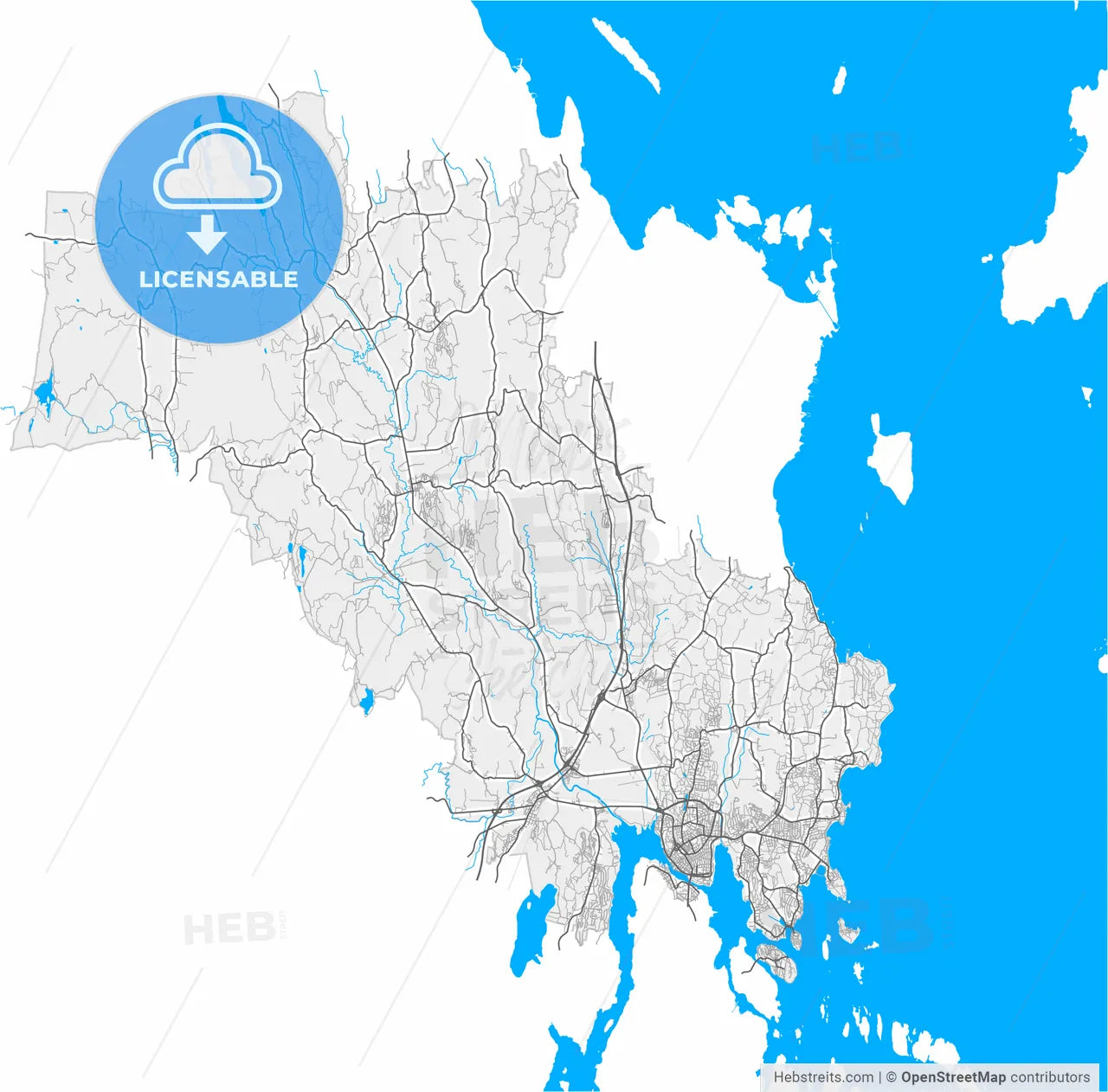 Tønsberg, Vestfold, Norway, high resolution vector map - Instant download PDF and JPG