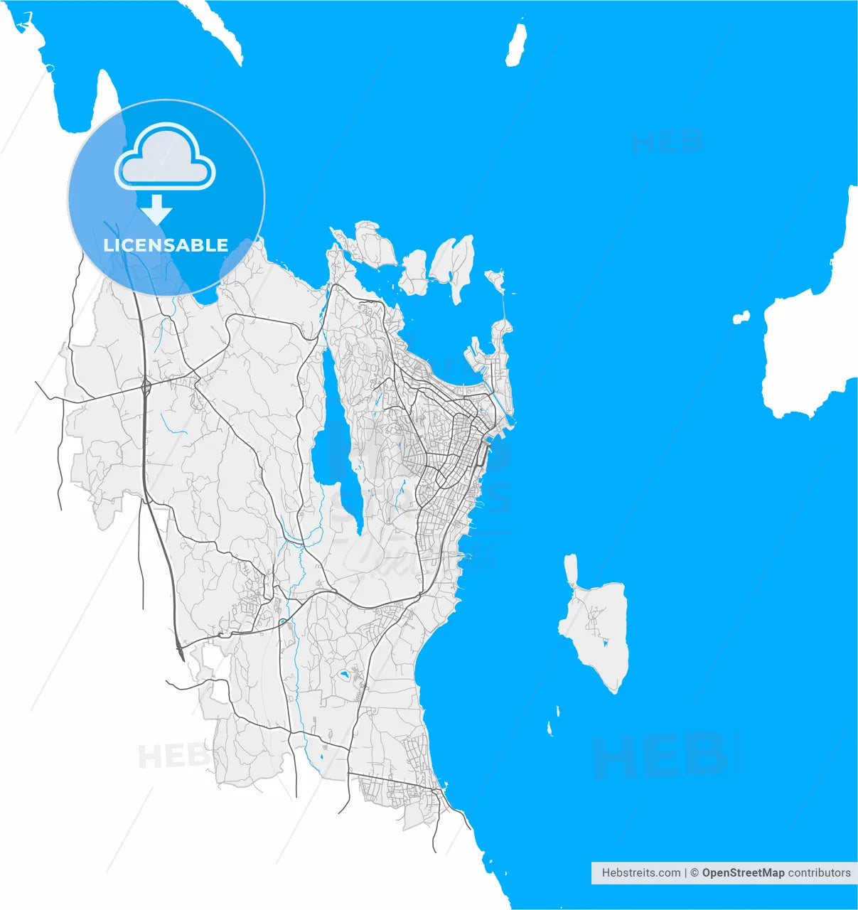 Horten, Vestfold, Norway, high resolution vector map - Instant download PDF and JPG