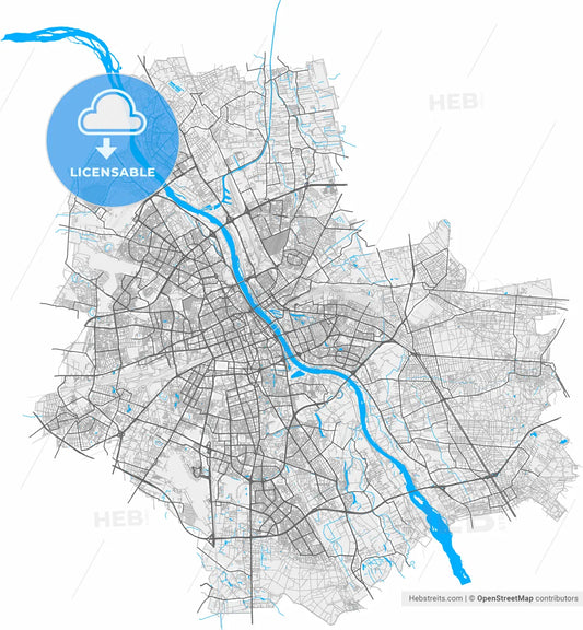 Warsaw, Masovian, Poland, high resolution vector map - Instant download PDF and JPG