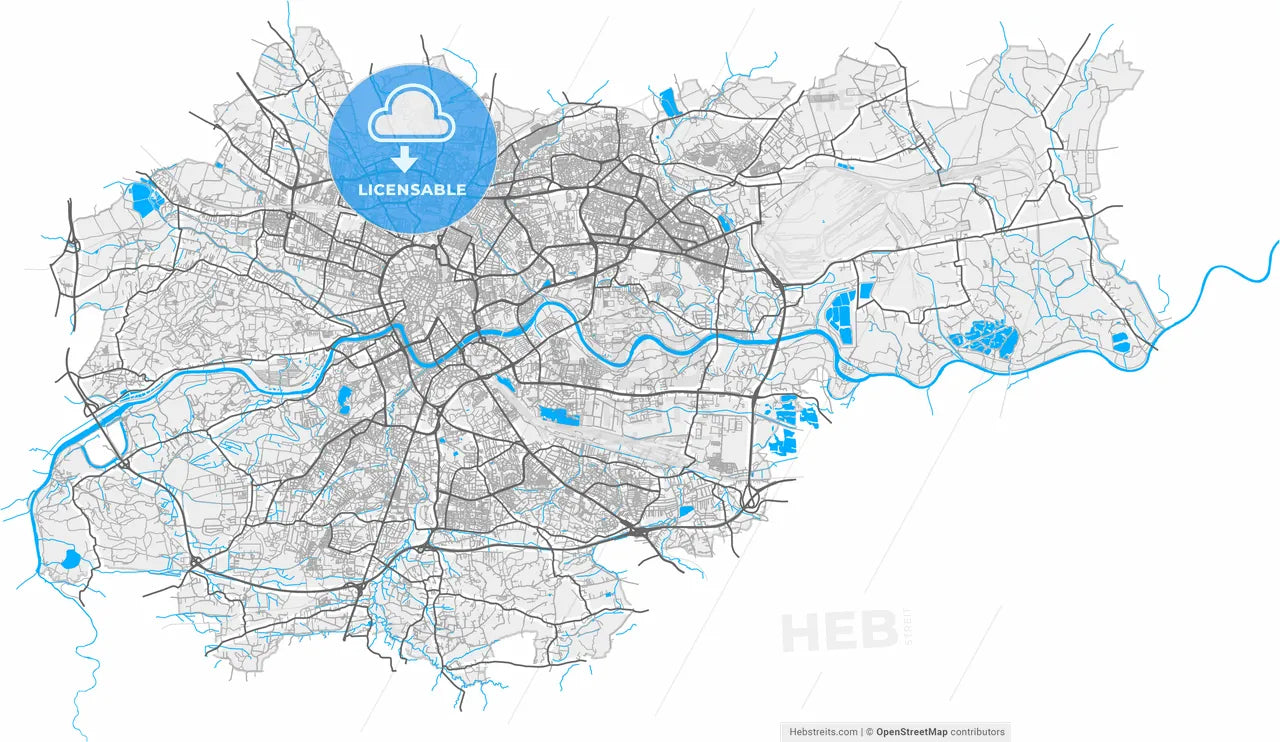 Kraków, Lesser Poland, Poland, high resolution vector map - Instant download PDF and JPG
