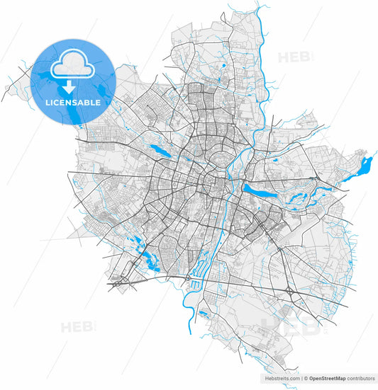 Poznań, Greater Poland, Poland, high resolution vector map - Instant download PDF and JPG