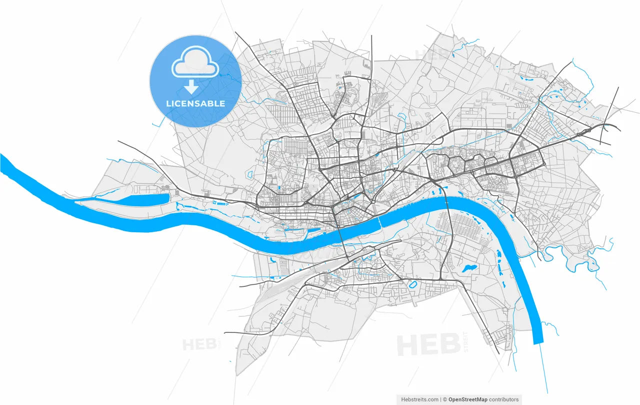 Toruń, Kuyavian-Pomeranian, Poland, high resolution vector map - Instant download PDF and JPG
