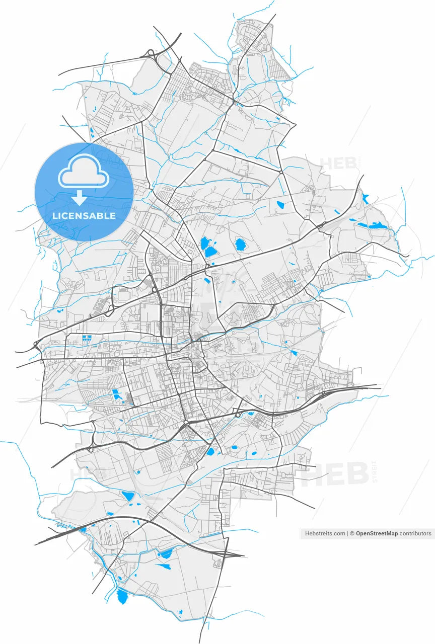 Zabrze, Silesian, Poland, high resolution vector map - Instant download PDF and JPG