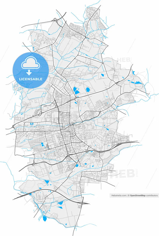 Zabrze, Silesian, Poland, high resolution vector map - Instant download PDF and JPG