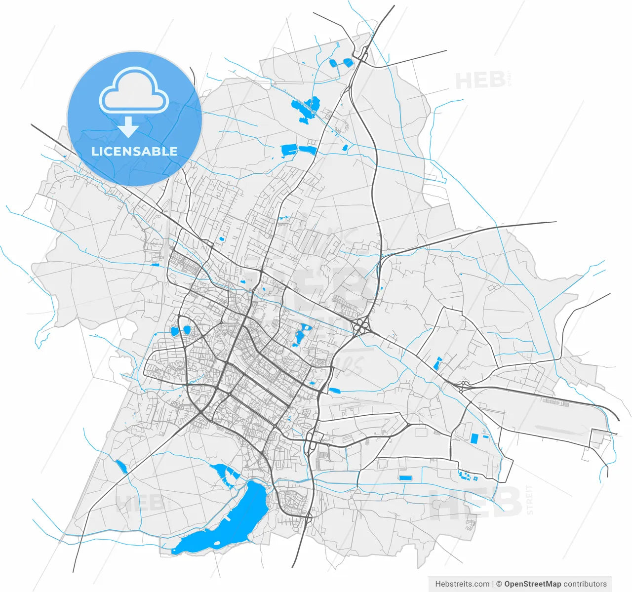 Tychy, Silesian, Poland, high resolution vector map - Instant download PDF and JPG