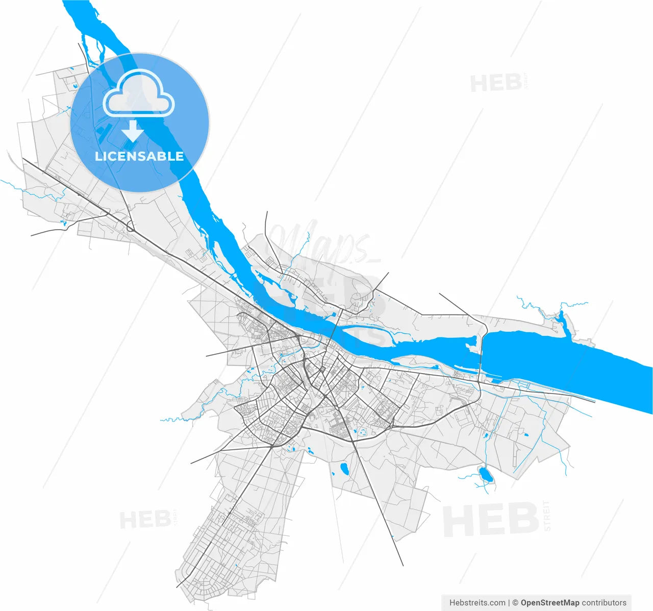 Włocławek, Kuyavian-Pomeranian, Poland, high resolution vector map - Instant download PDF and JPG