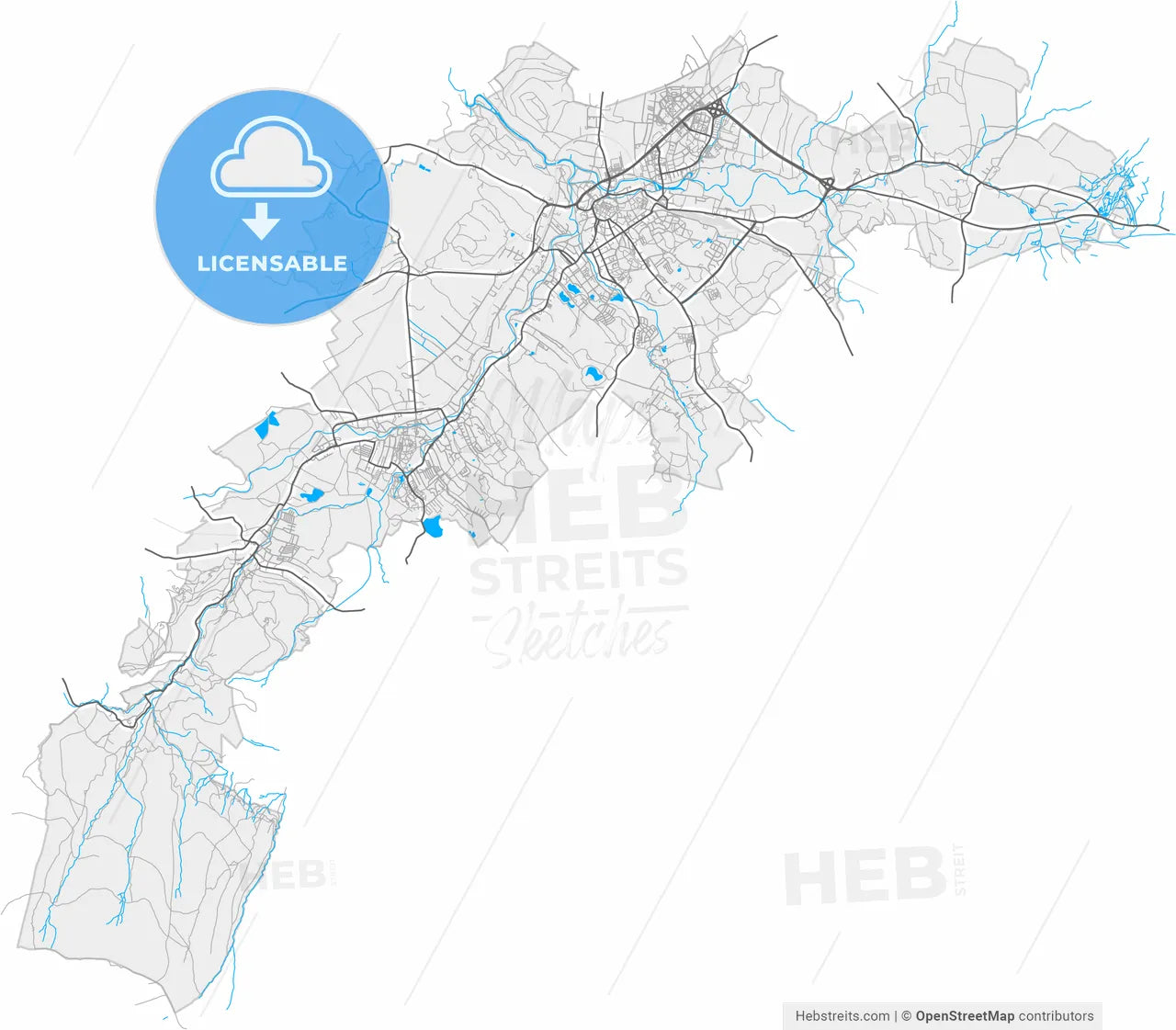 Jelenia Góra, Lower Silesian, Poland, high resolution vector map - Instant download PDF and JPG