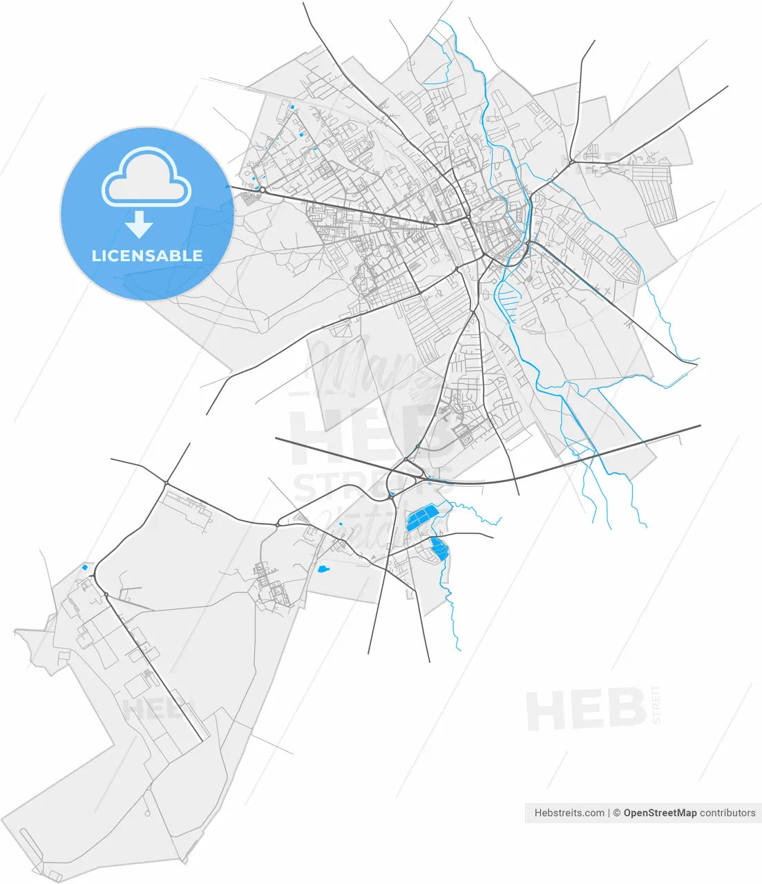Stargard, West Pomeranian, Poland, high resolution vector map - Instant download PDF and JPG