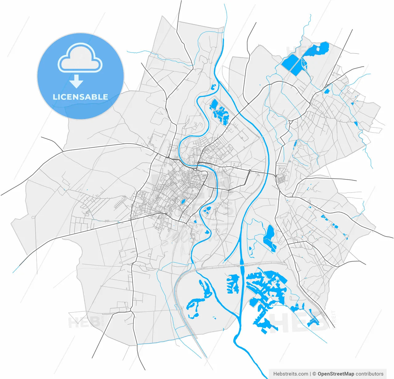 Racibórz, Silesian, Poland, high resolution vector map - Instant download PDF and JPG