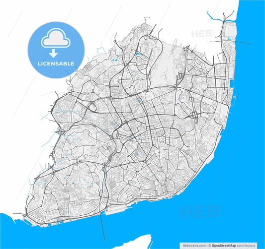 Lisbon, Lisbon, Portugal, high resolution vector map - Instant download PDF and JPG