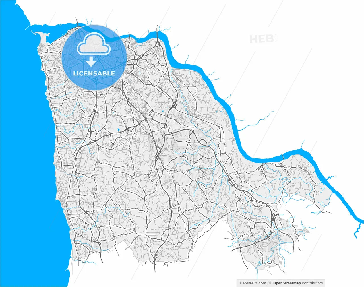 Vila Nova de Gaia, Porto, Portugal, high resolution vector map - Instant download PDF and JPG