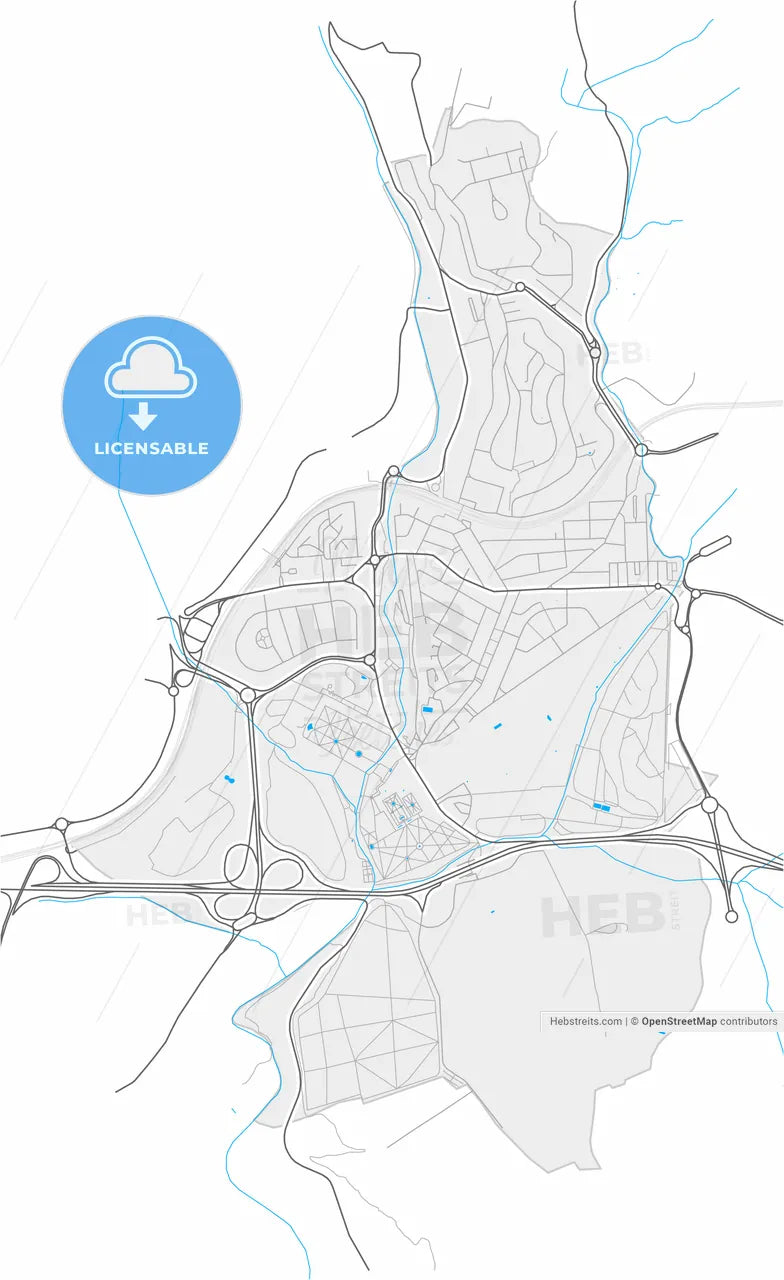 Queluz, Lisbon, Portugal, high resolution vector map - Instant download PDF and JPG
