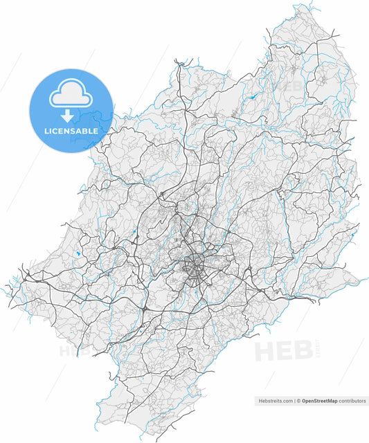 Viseu, Viseu, Portugal, high resolution vector map - Instant download PDF and JPG