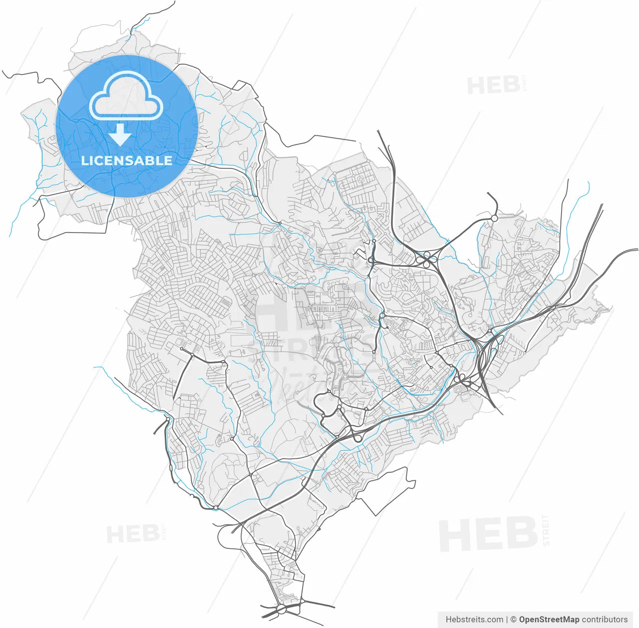 Odivelas, Lisbon, Portugal, high resolution vector map - Instant download PDF and JPG