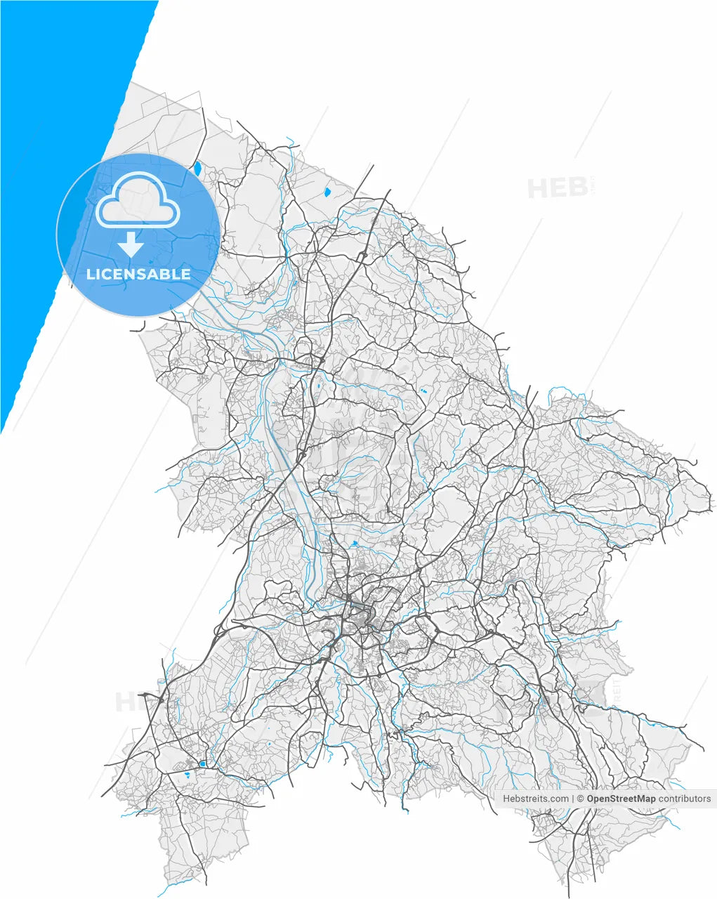 Leiria, Leiria, Portugal, high resolution vector map - Instant download PDF and JPG