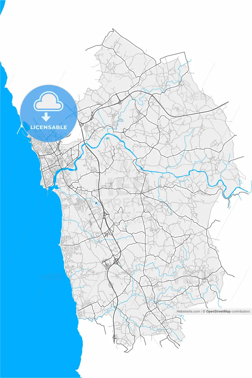 Vila do Conde, Porto, Portugal, high resolution vector map - Instant download PDF and JPG
