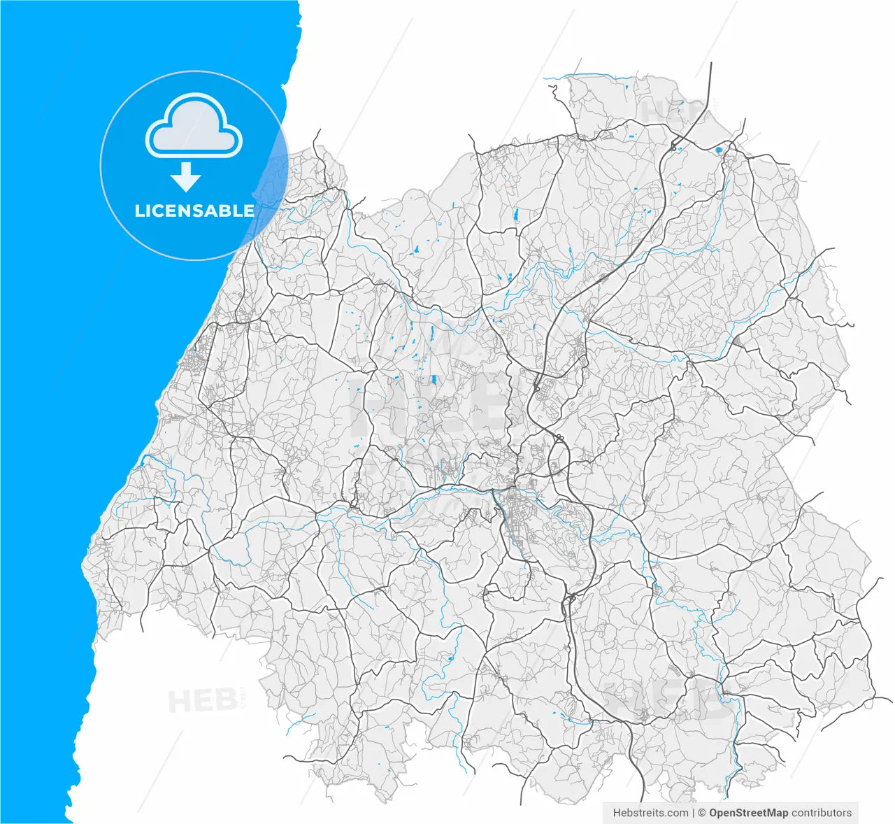 Torres Vedras, Lisbon, Portugal, high resolution vector map - Instant download PDF and JPG