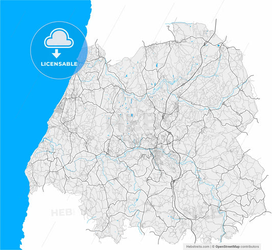 Torres Vedras, Lisbon, Portugal, high resolution vector map - Instant download PDF and JPG