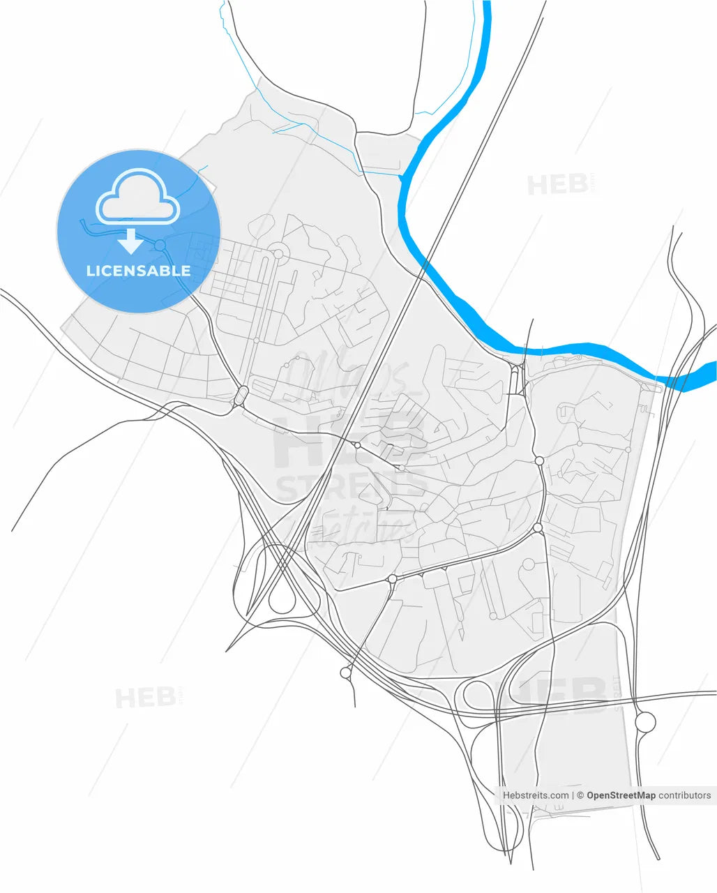 Sacavém, Lisbon, Portugal, high resolution vector map - Instant download PDF and JPG
