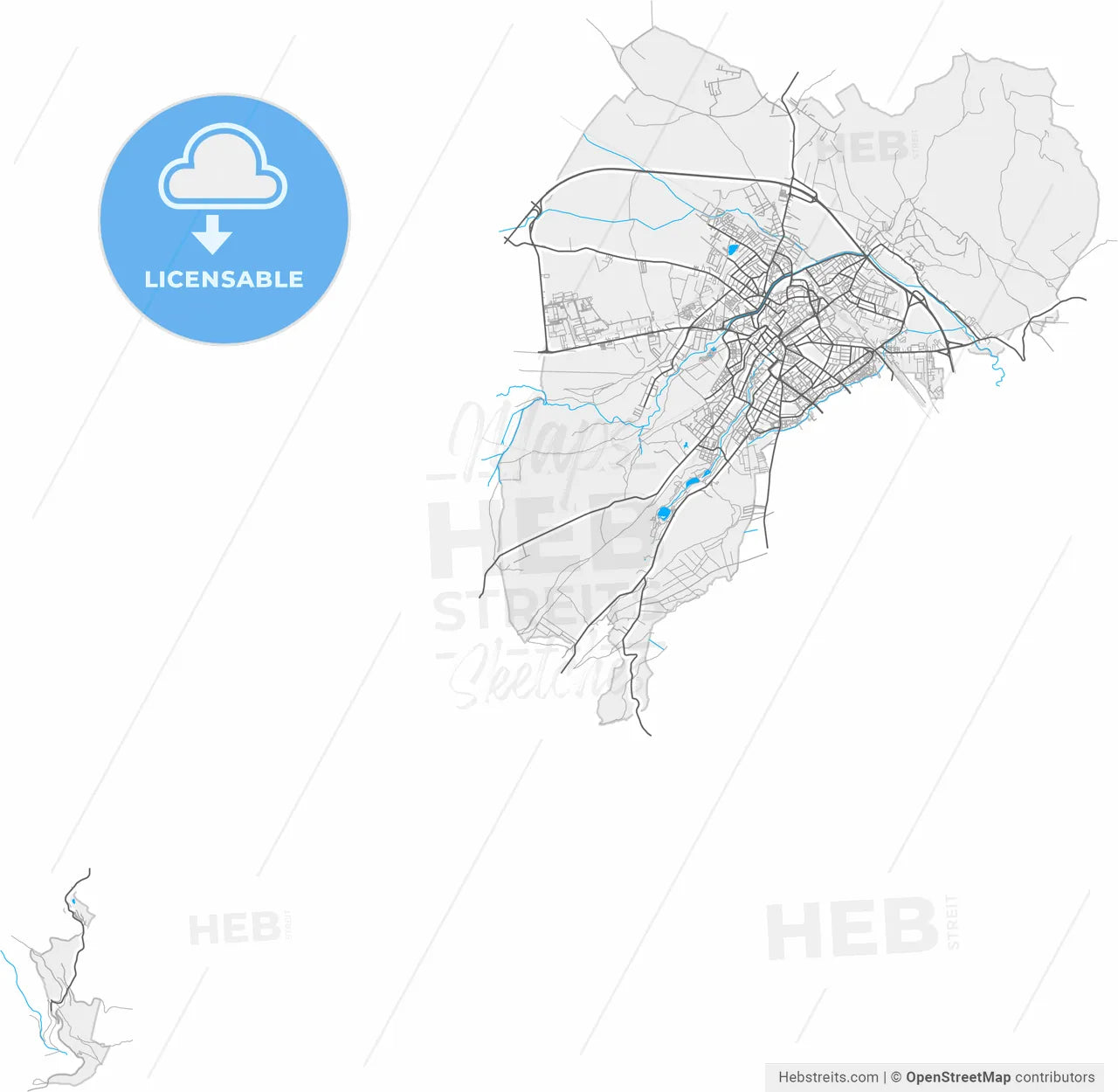 Sibiu, Sibiu, Romania, high resolution vector map - Instant download PDF and JPG