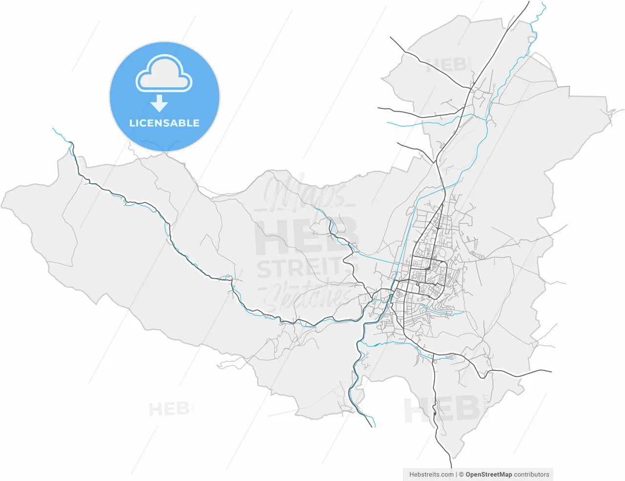 Hunedoara, Hunedoara, Romania, high resolution vector map - Instant download PDF and JPG