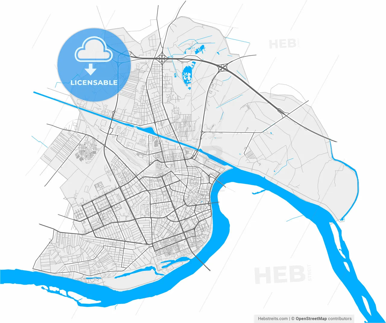 Novi Sad, South Bačka, Serbia, high resolution vector map - Instant download PDF and JPG