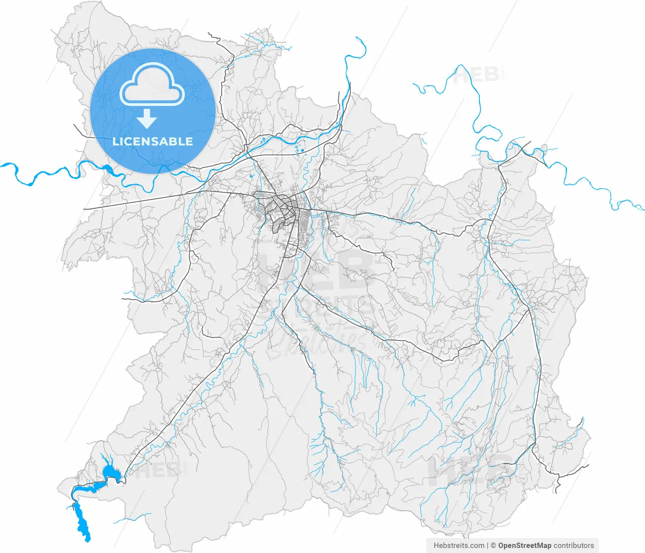 Kruševac, Rasina, Serbia, high resolution vector map - Instant download PDF and JPG