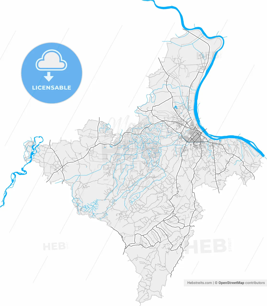 Šabac, Mačva, Serbia, high resolution vector map - Instant download PDF and JPG