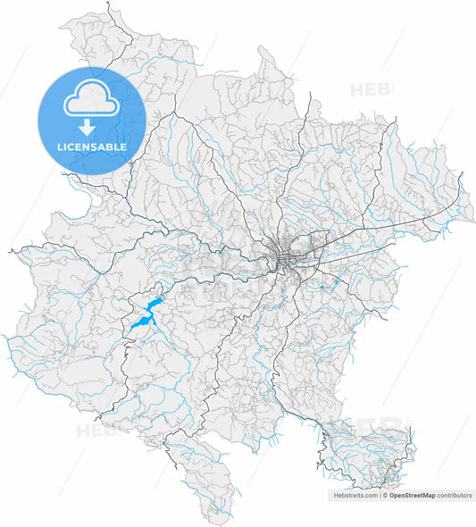 Valjevo, Kolubara, Serbia, high resolution vector map - Instant download PDF and JPG