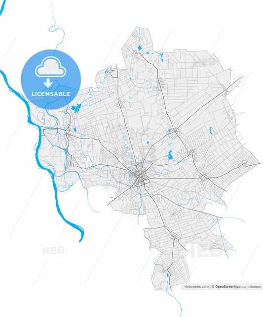 Sombor, West Bačka, Serbia, high resolution vector map - Instant download PDF and JPG