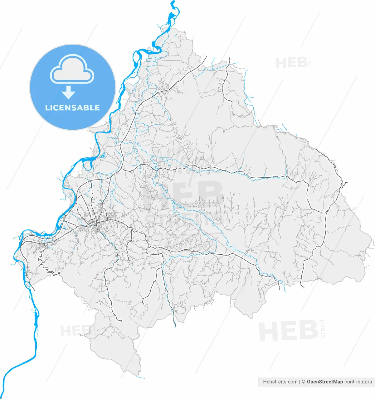 Loznica, Mačva, Serbia, high resolution vector map - Instant download PDF and JPG
