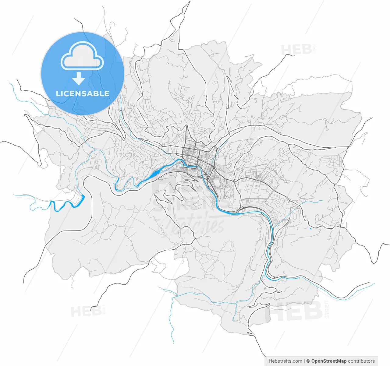Užice, Zlatibor, Serbia, high resolution vector map - Instant download PDF and JPG