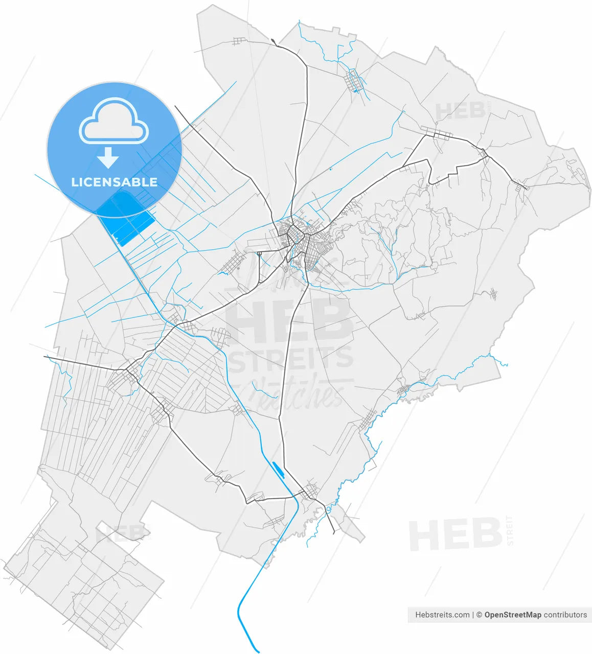 Vršac, South Banat, Serbia, high resolution vector map - Instant download PDF and JPG