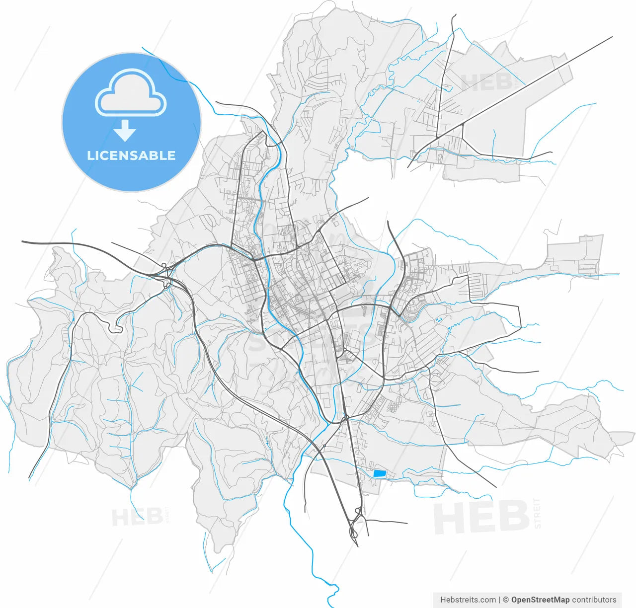 Prešov, Prešov Region, Slovakia, high resolution vector map - Instant download PDF and JPG