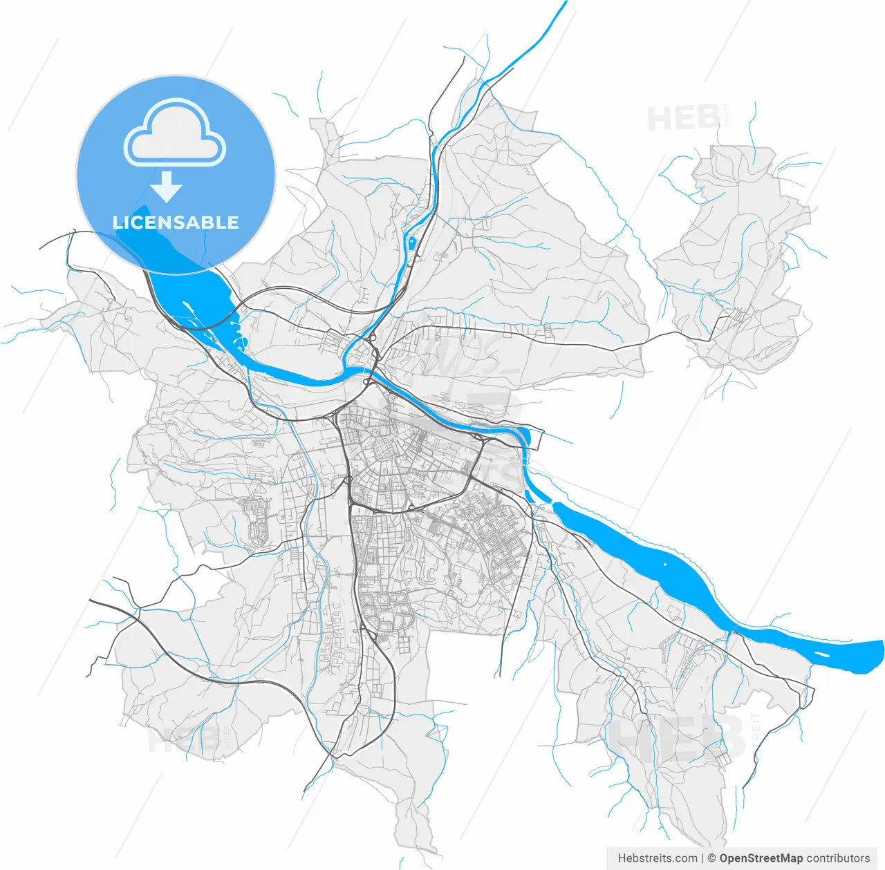 Žilina, Žilina Region, Slovakia, high resolution vector map - Instant download PDF and JPG