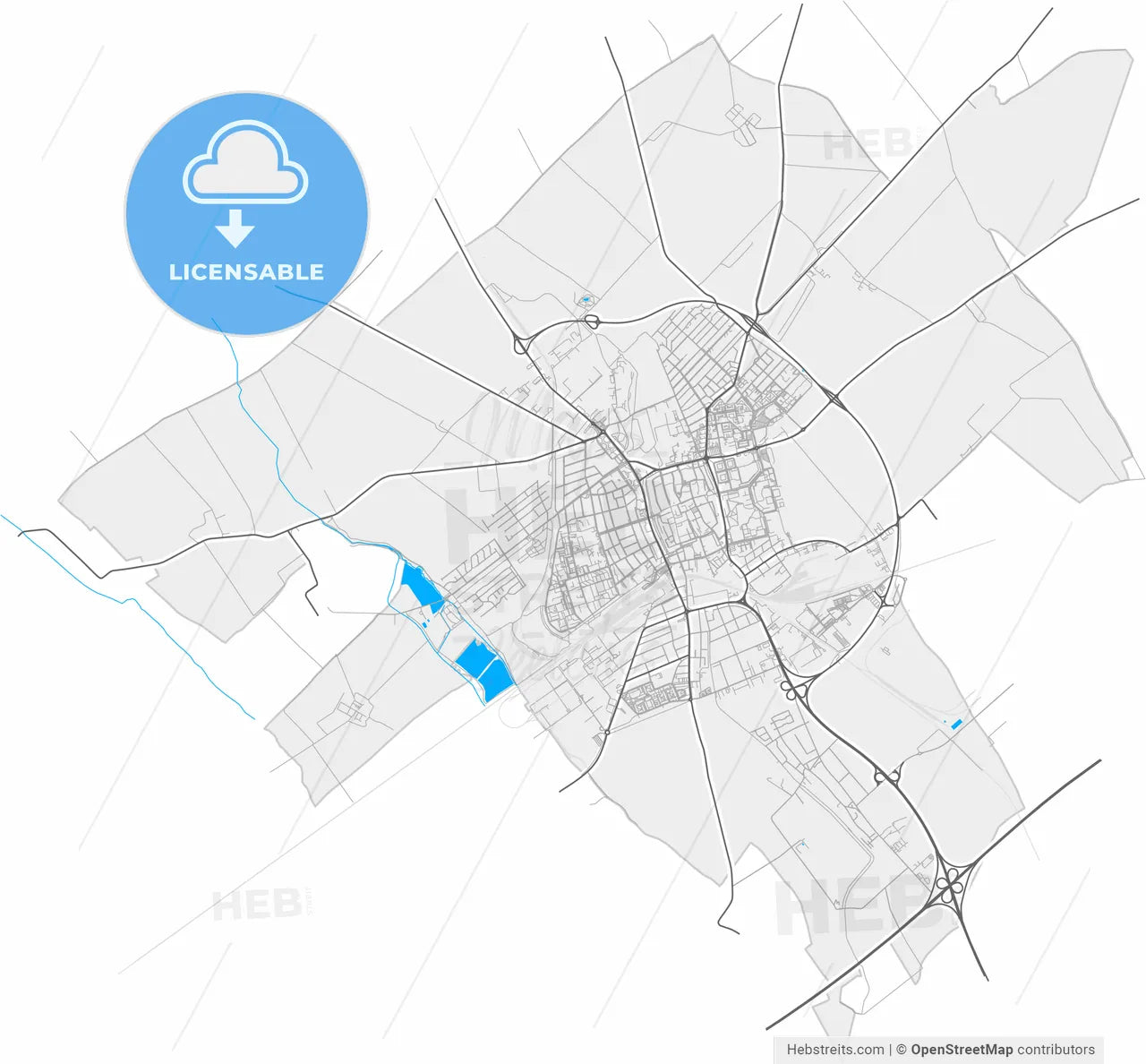 Trnava, Trnava Region, Slovakia, high resolution vector map - Instant download PDF and JPG