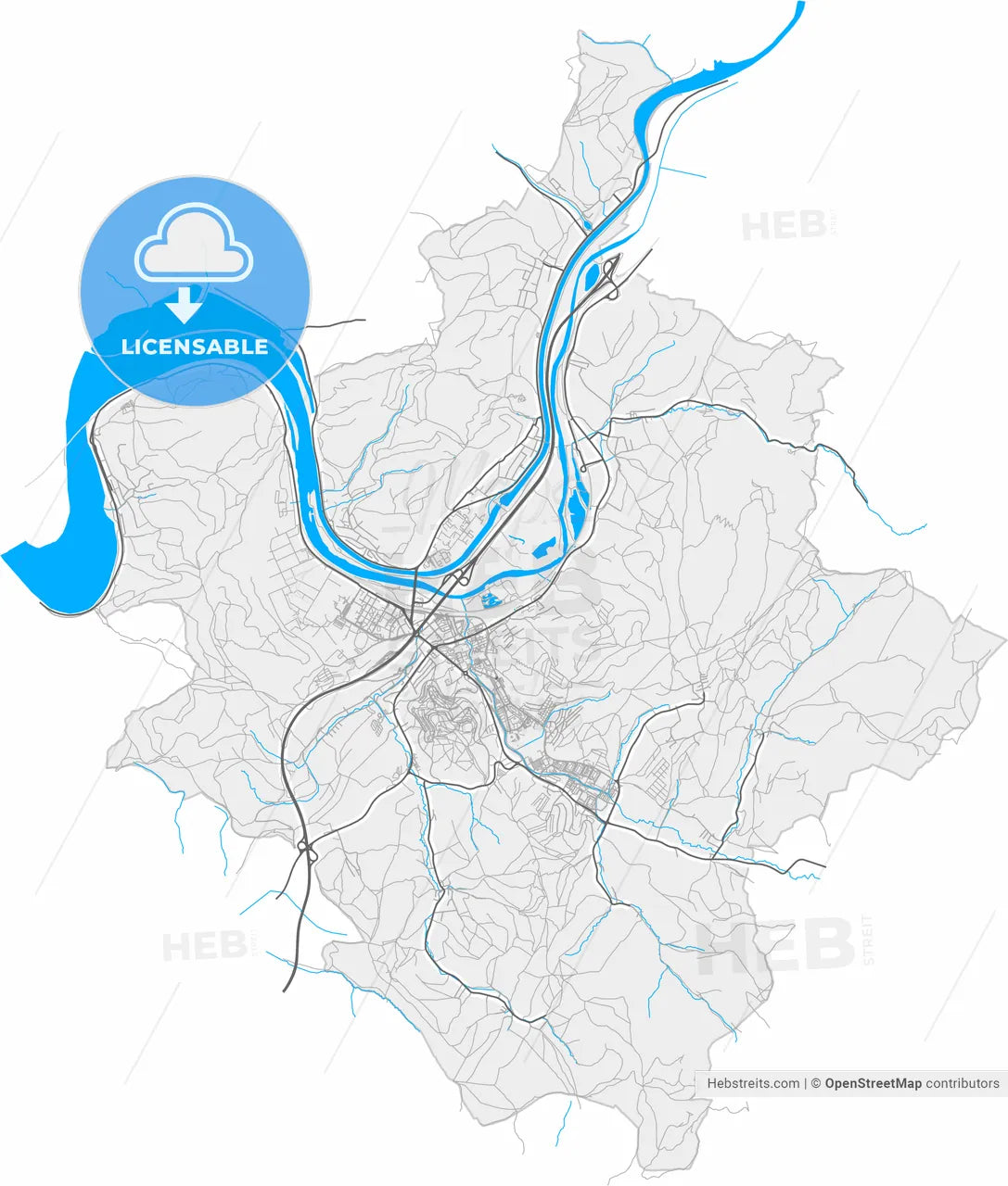Považská Bystrica, Trenčín Region, Slovakia, high resolution vector map - Instant download PDF and JPG