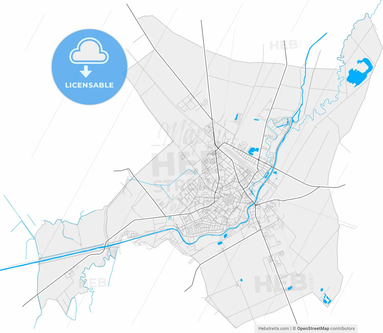 Nové Zámky, Nitra Region, Slovakia, high resolution vector map - Instant download PDF and JPG