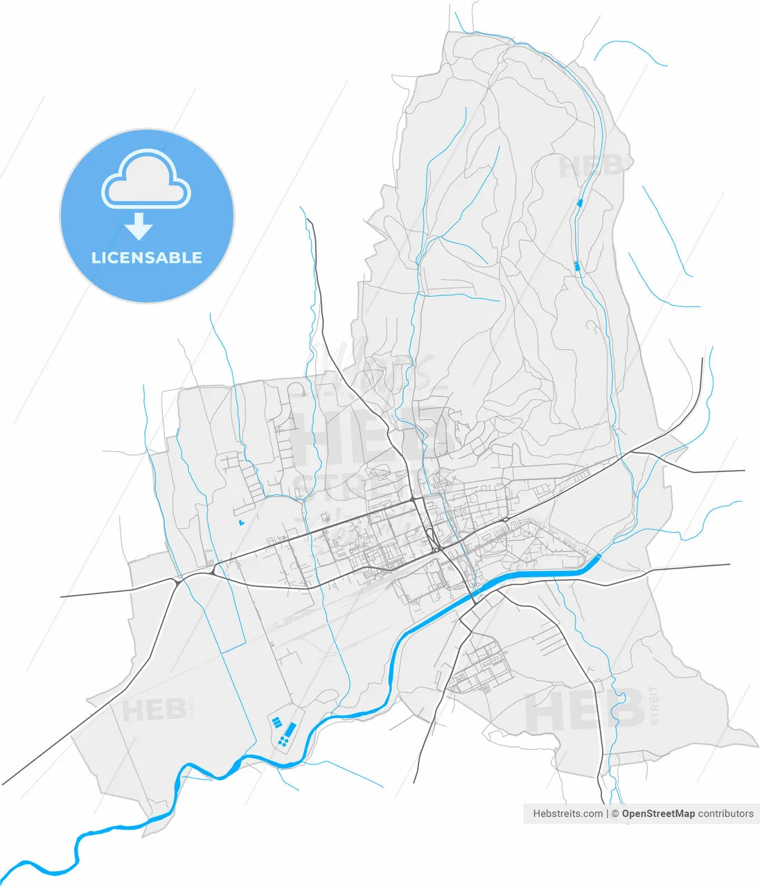 Humenné, Prešov Region, Slovakia, high resolution vector map - Instant download PDF and JPG