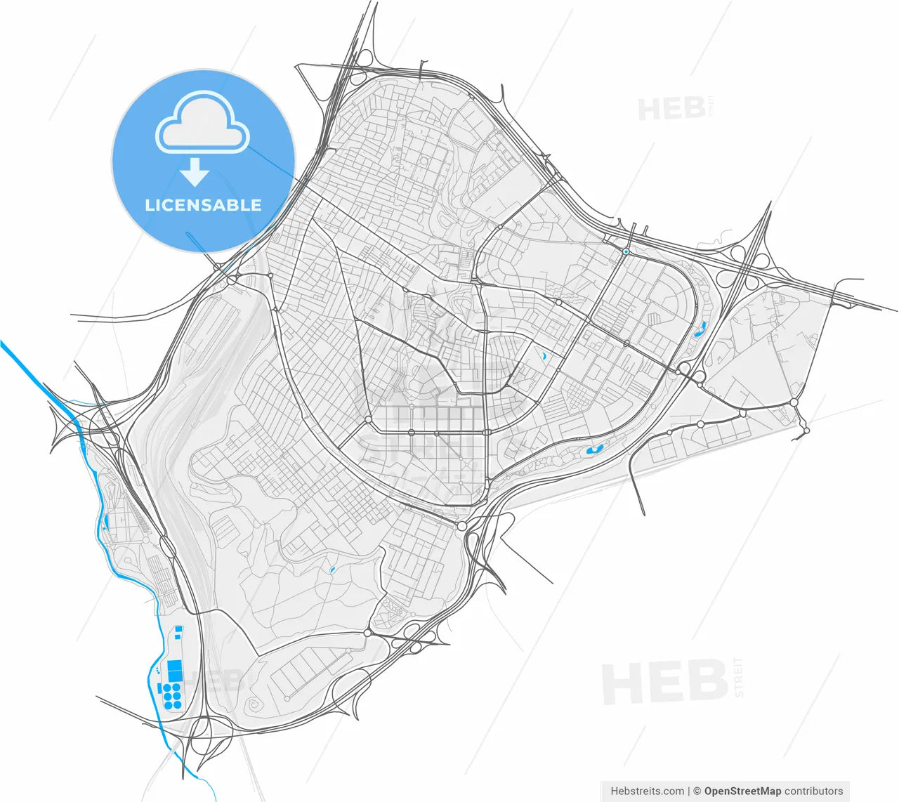 Puente de Vallecas, Madrid, Spain, high resolution vector map - Instant download PDF and JPG
