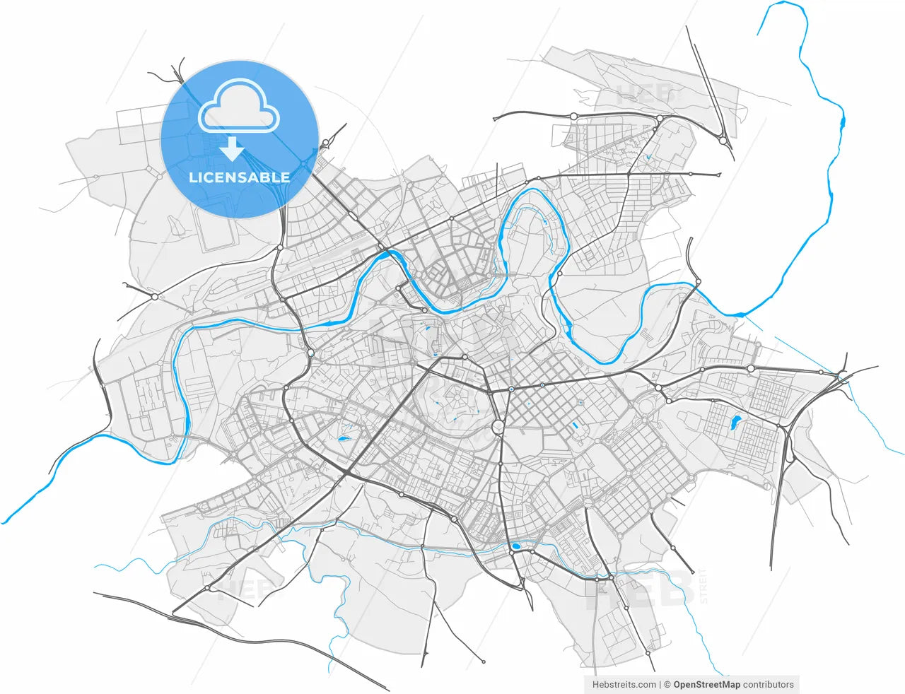 Pamplona, Navarre, Spain, high resolution vector map - Instant download PDF and JPG