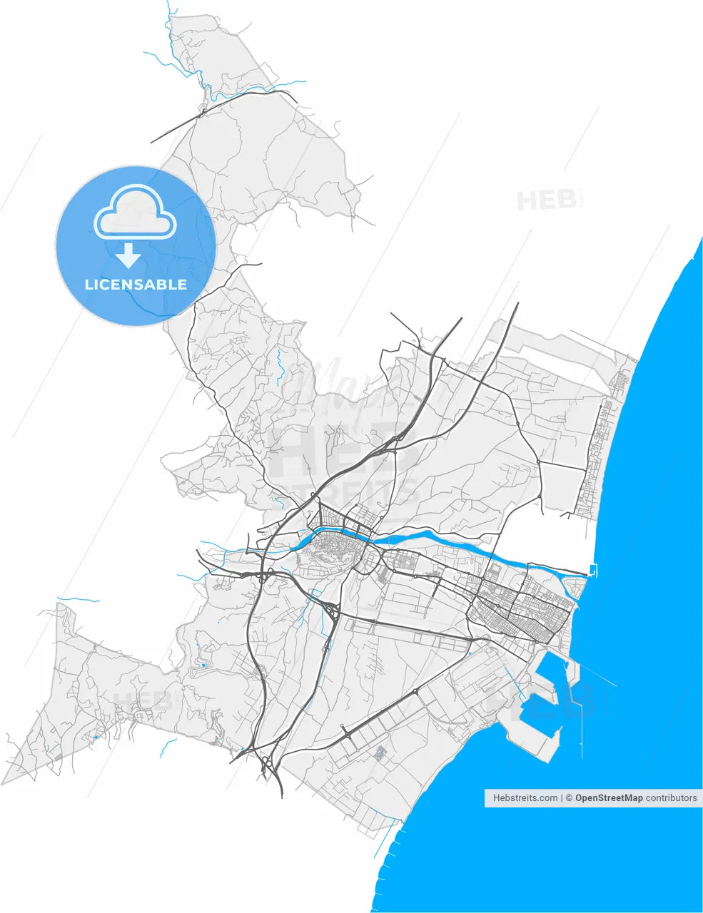 Sagunto, Valencia, Spain, high resolution vector map - Instant download PDF and JPG