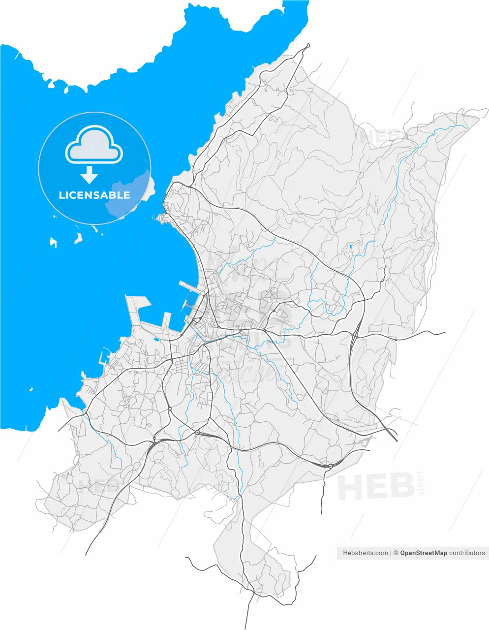 Vilagarcía de Arousa, Pontevedra, Spain, high resolution vector map - Instant download PDF and JPG